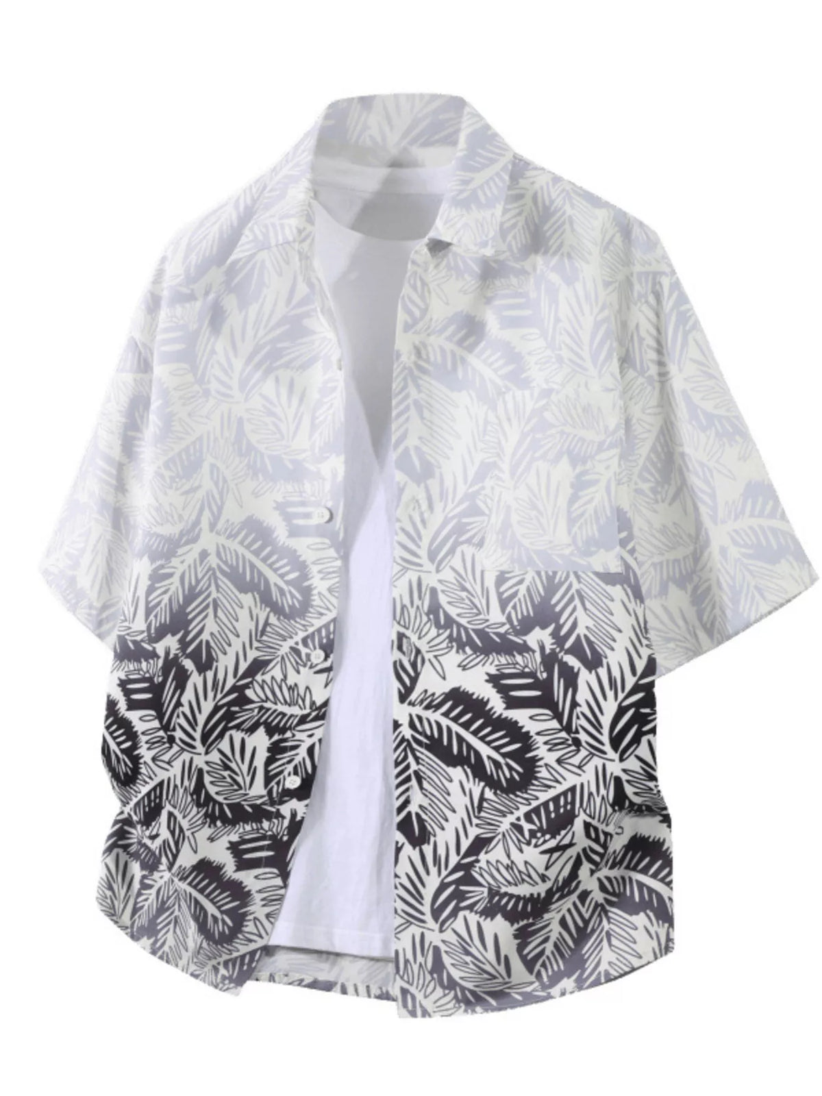 Lightweight jacket with black leaf pattern on a white background