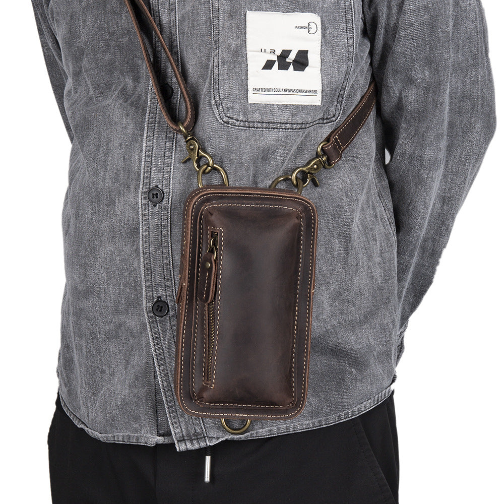 Men's First-Layer Cowhide Crossbody Waist Bag | Vintage Multi-Way Sling