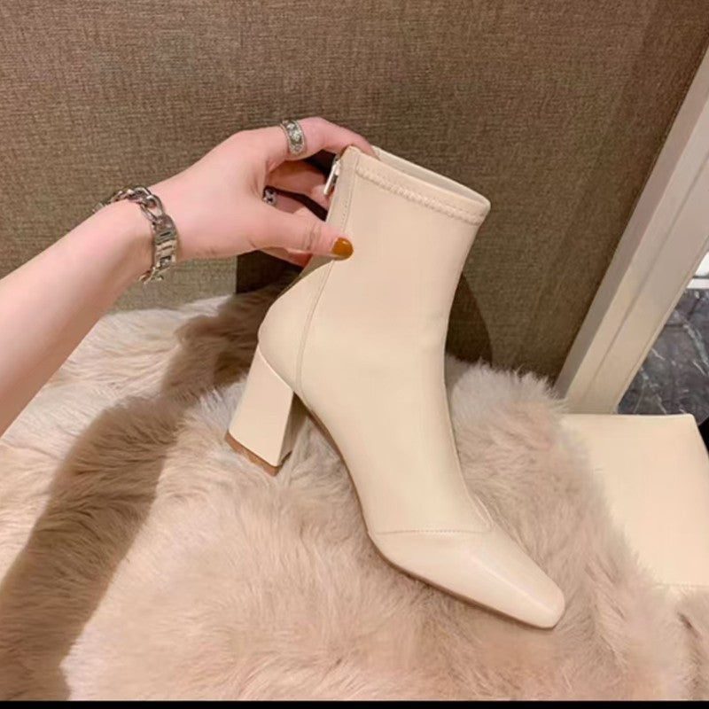 The Velvet Step: Soft Leather Zip-Back Skinny Ankle Boots