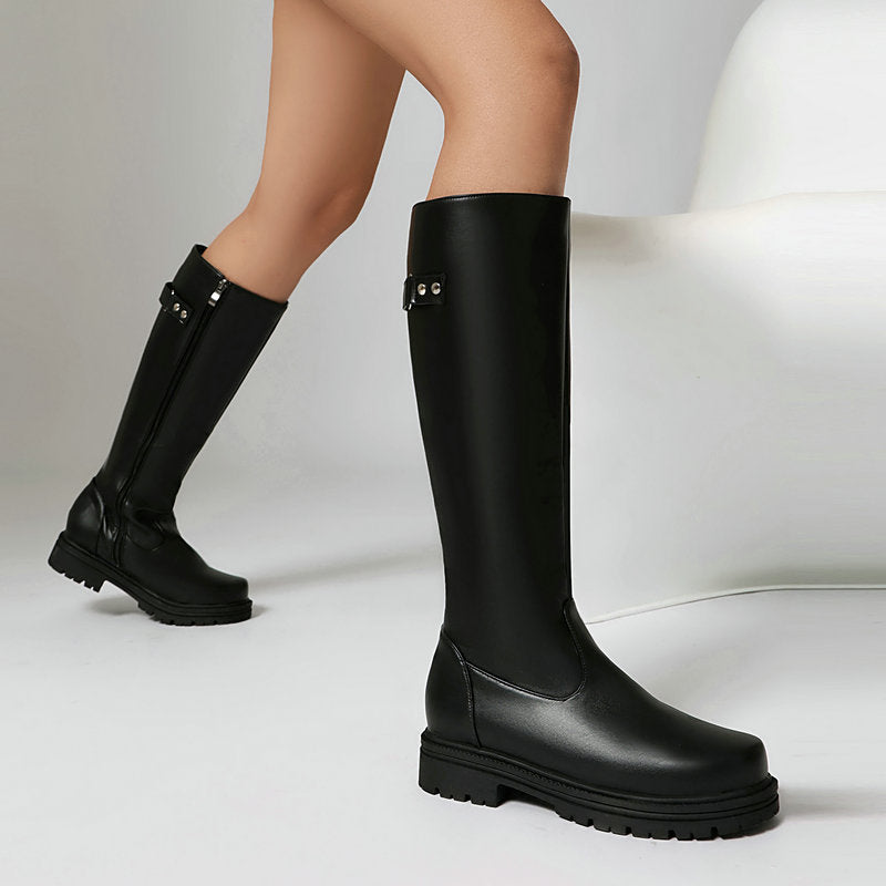 The Heritage: Retro British-Style Leather Buckle Knee Boots