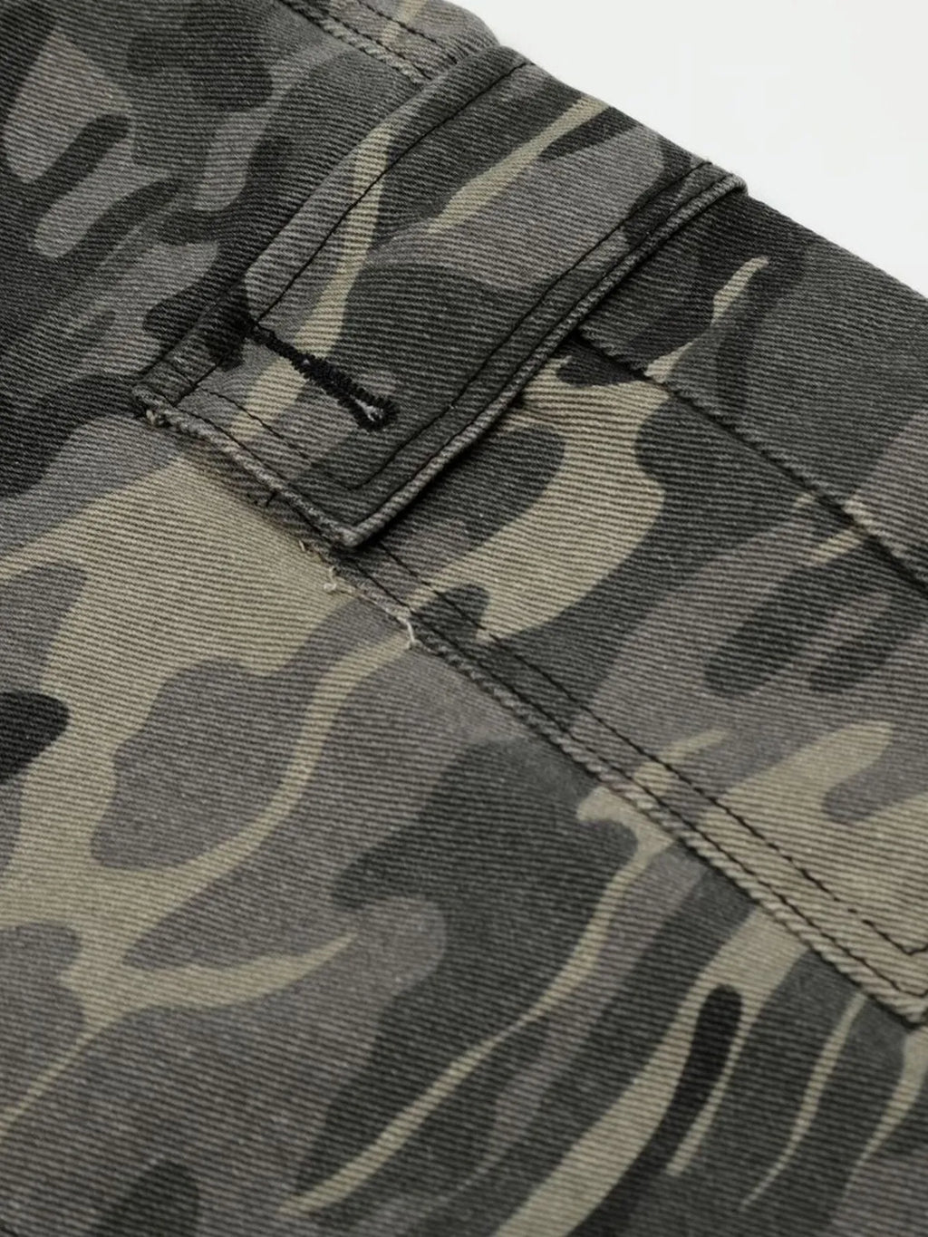 Close-up of camouflage pants with a focus on texture and pattern-Black Orvani