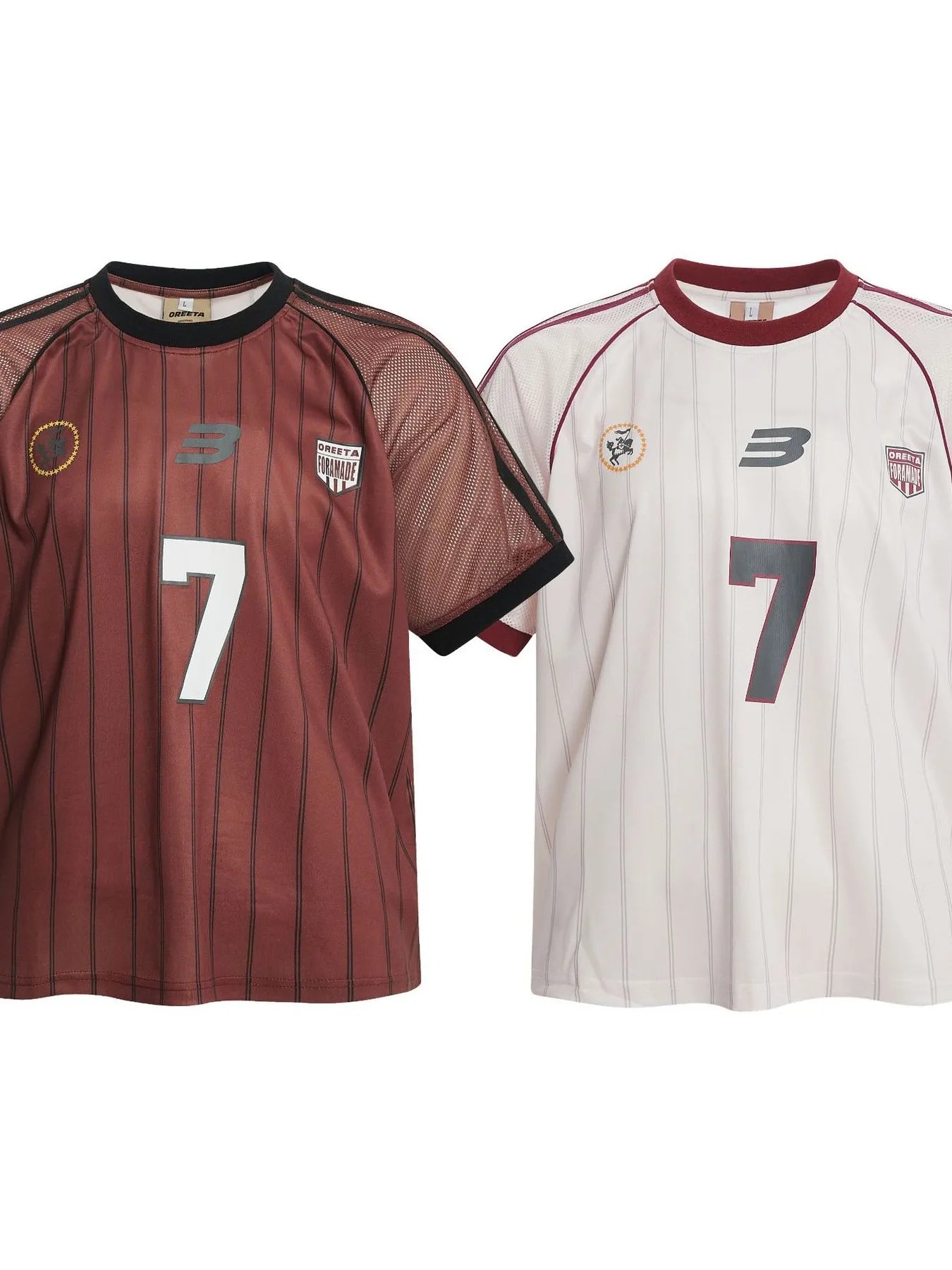 Two sports jerseys, one maroon with black trim and the other white with red trim, featuring the number 7 and a logo on a white background-blackorvani.com