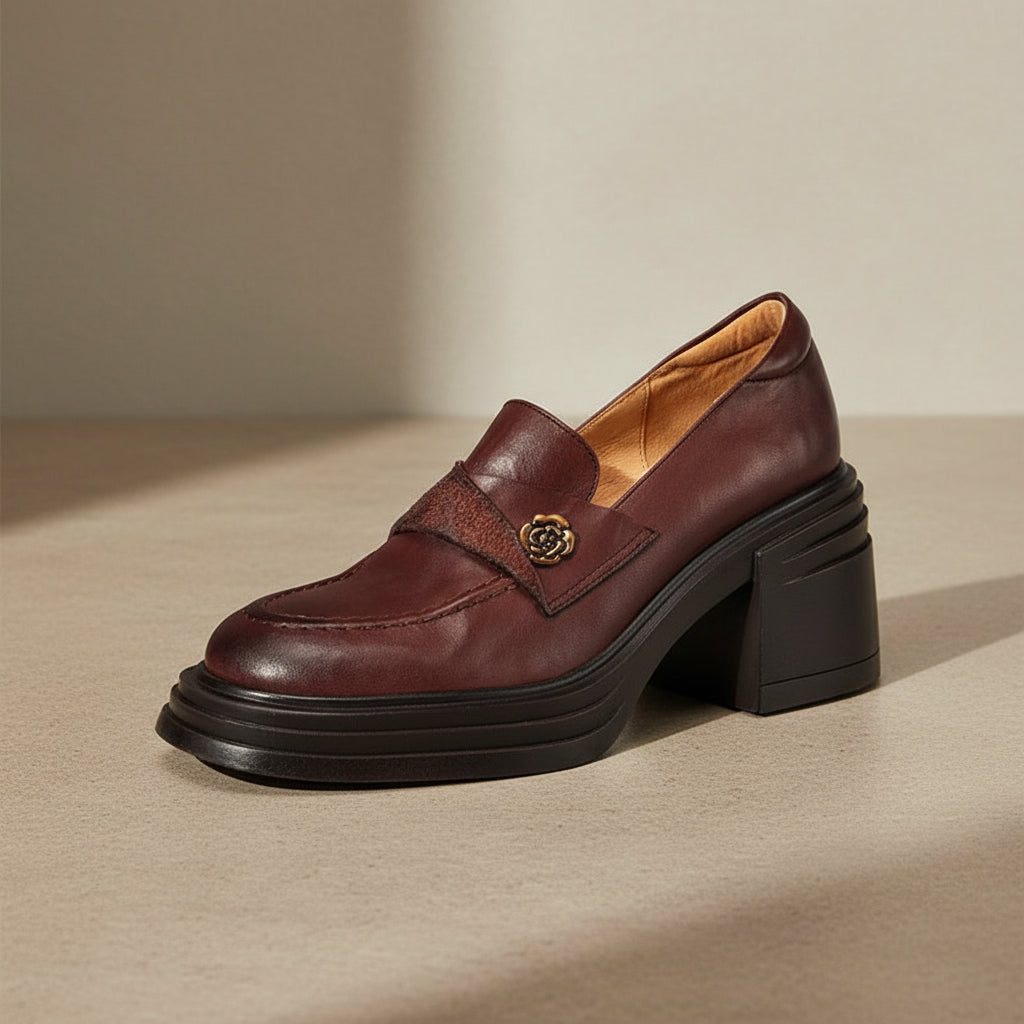 The Academia: Vintage Chunky Heel Leather Loafers