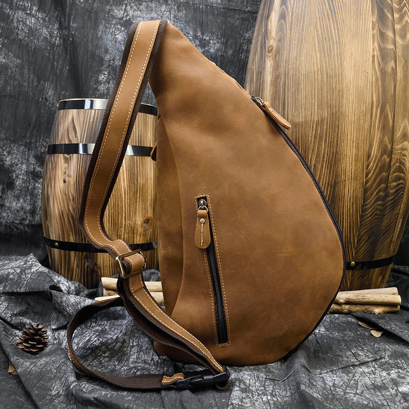 Retro Crazy Horse Leather Men's Chest Bag | Vintage Crossbody Sling