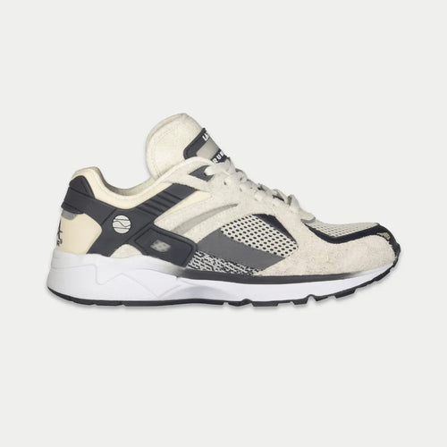 White and gray sneaker on a light gray background