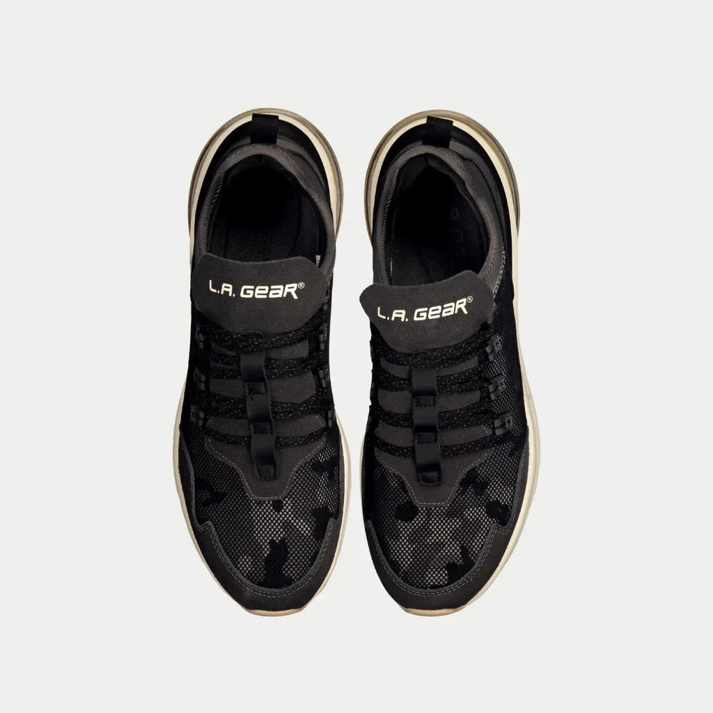 LA Gear Men's Runyon Lowtop Sneakers | Black x Gray Cushioned Footwear