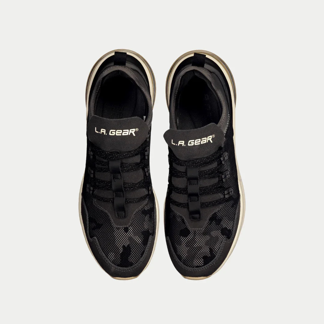 LA Gear Men's Runyon Lowtop Sneakers | Black x Gray Cushioned Footwear