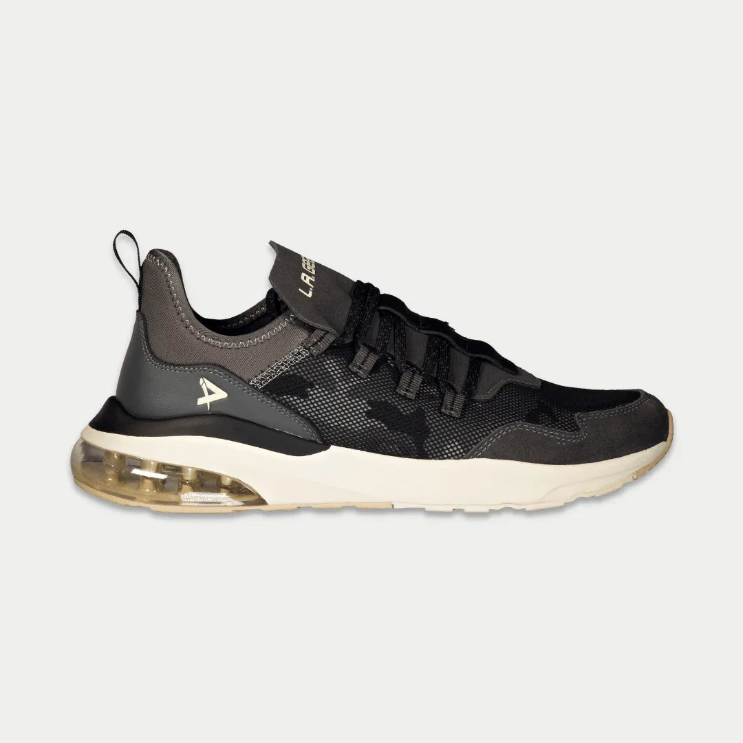 LA Gear Men's Runyon Lowtop Sneakers | Black x Gray Cushioned Footwear